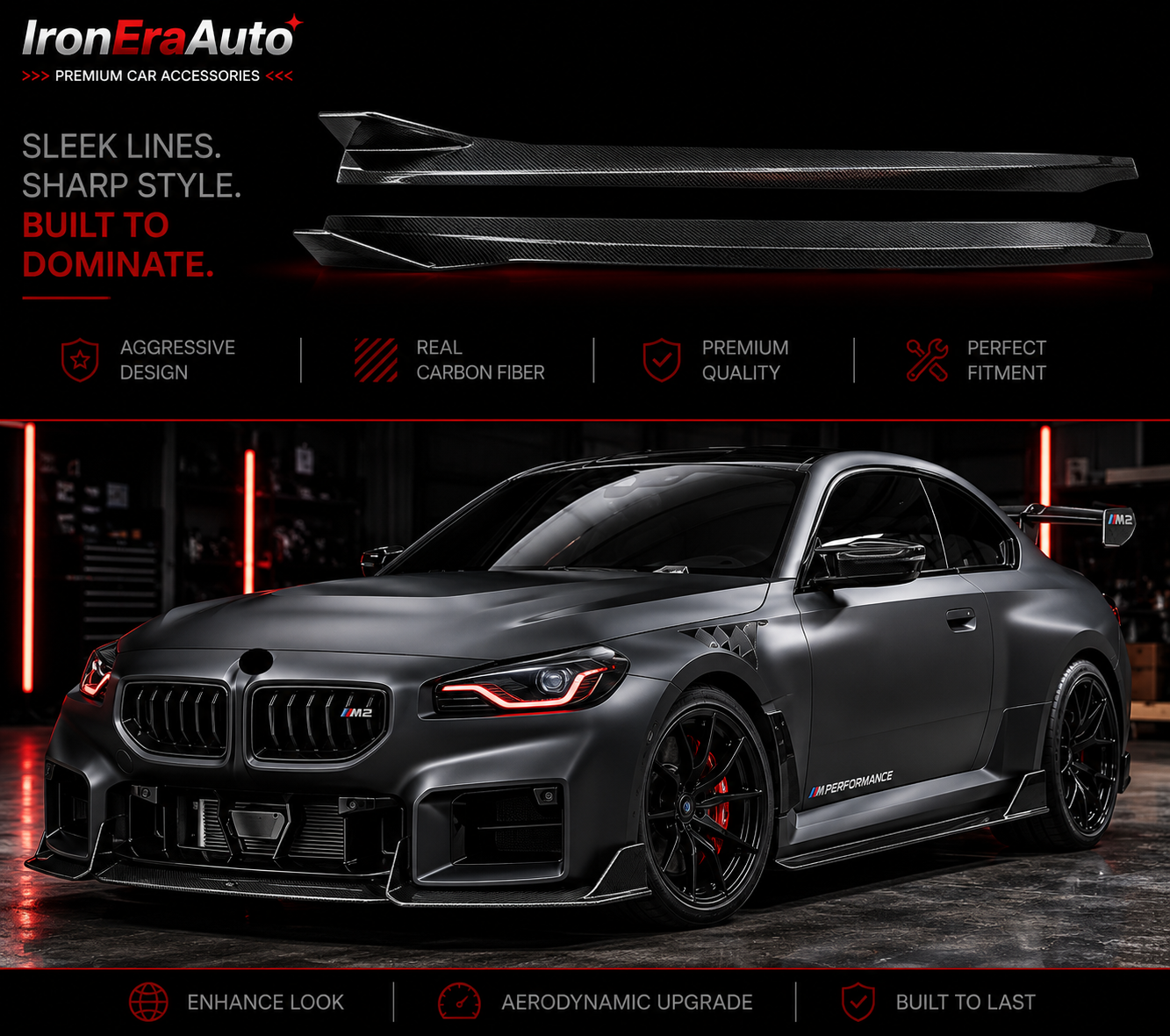 Carbon Fiber Side Skirt for BMW M2 G87 Coupe 2 Door 2023+IN Carbon Fiber Side Bumper Splitter Lip