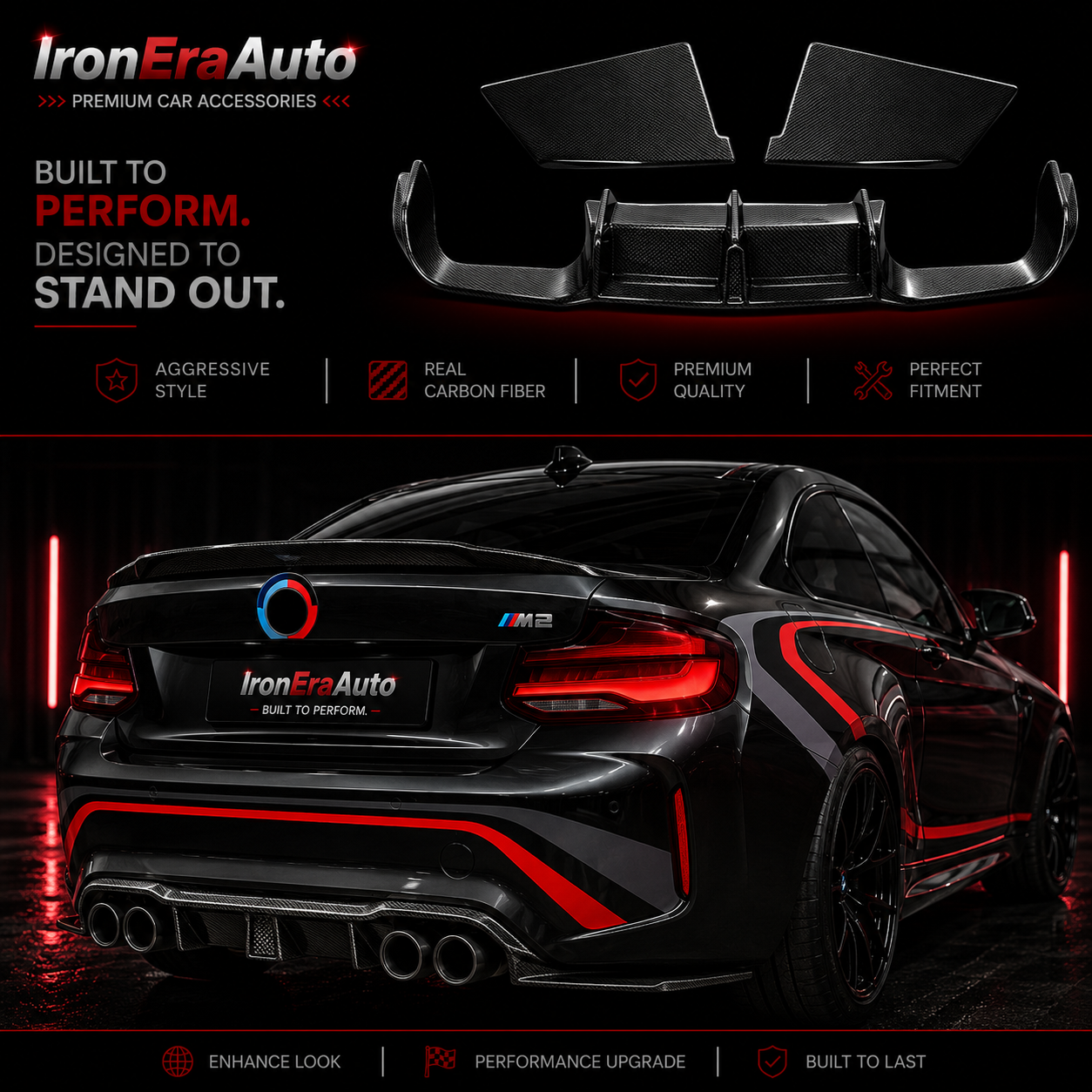 Real Carbon Fiber Rear Bumper Diffuser Splitter for BMW M2 F87 M2C Competition 2016-2022 MTC Desgin Rear Diffuser