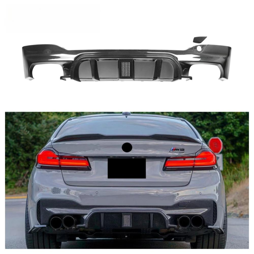 M5 Style With Light Carbon Fiber Rear Diffuser for BMW 5 Series G30 540i M550i F90 2017+ Rear Bumper Splitter Lip Body Kit