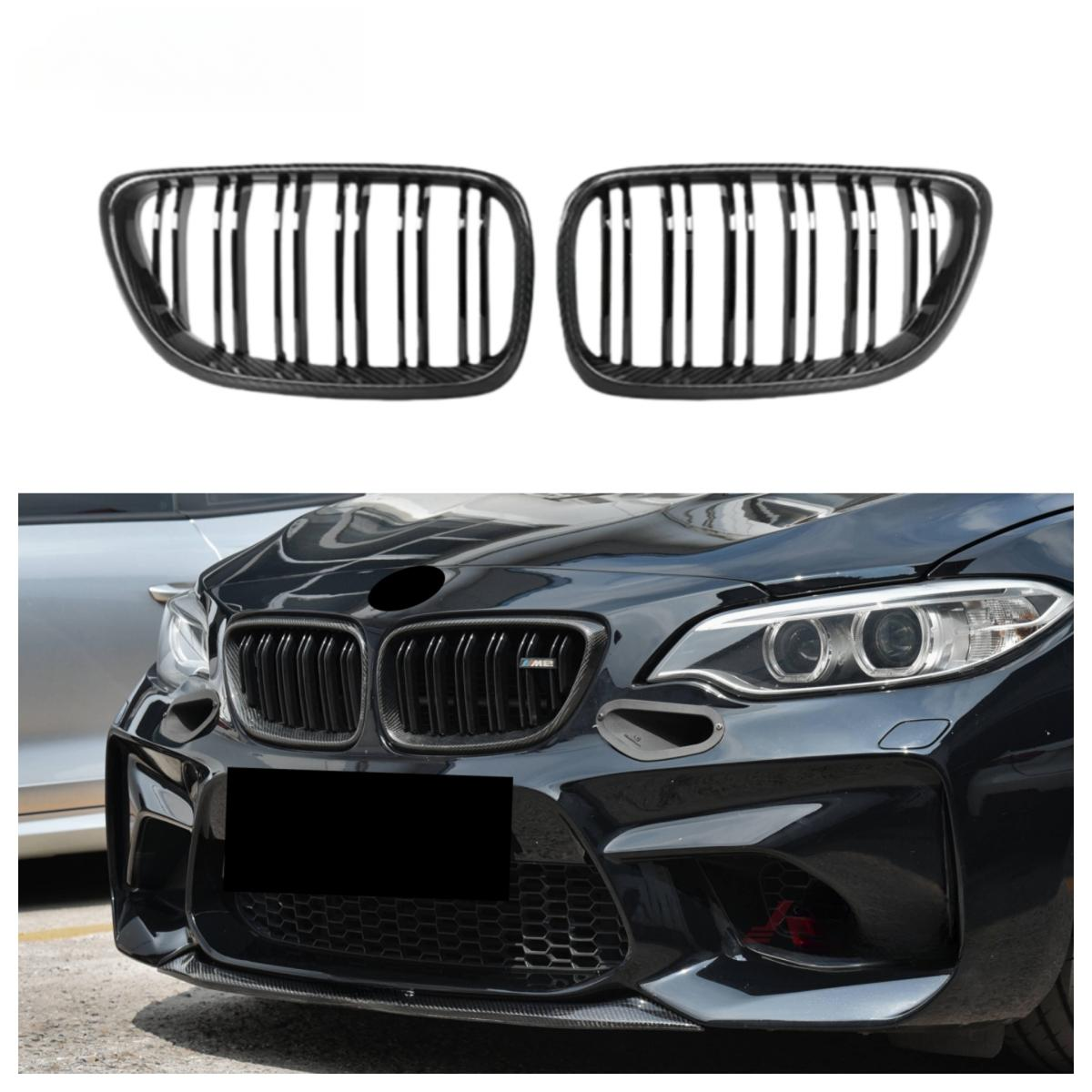 Carbon Fiber Front Bumper Double Slat Grille for BMW F87 M2 2016-2022 Carbon Fiber Front Grill Body Kit