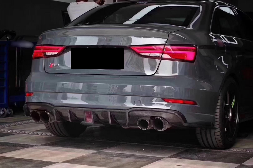 High Quality Carbon Fiber Rear Diffuser With LED Light for Audi 8V A3 S3 RS3 LCI 2017-2020 Car Rear Bumper Splitter Lip Body Kit