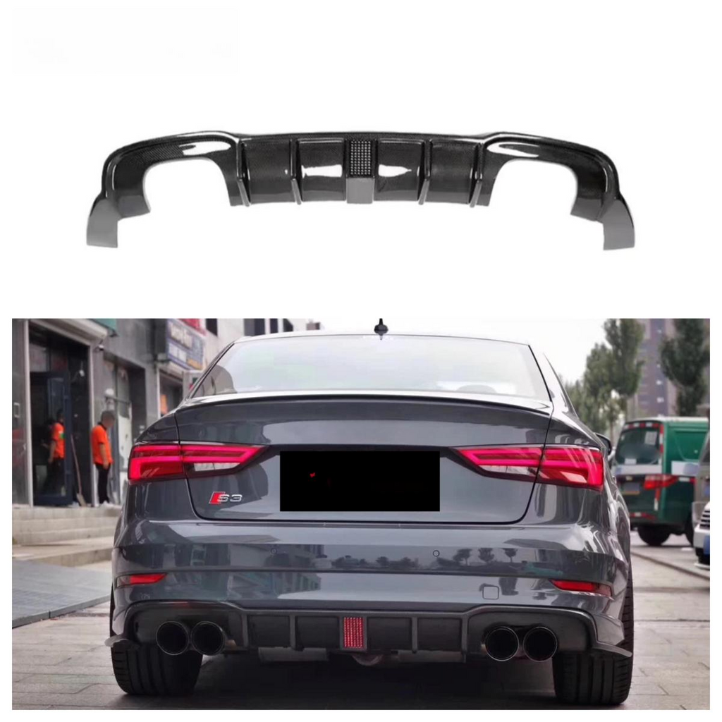 High Quality Carbon Fiber Rear Diffuser With LED Light for Audi 8V A3 S3 RS3 LCI 2017-2020 Car Rear Bumper Splitter Lip Body Kit