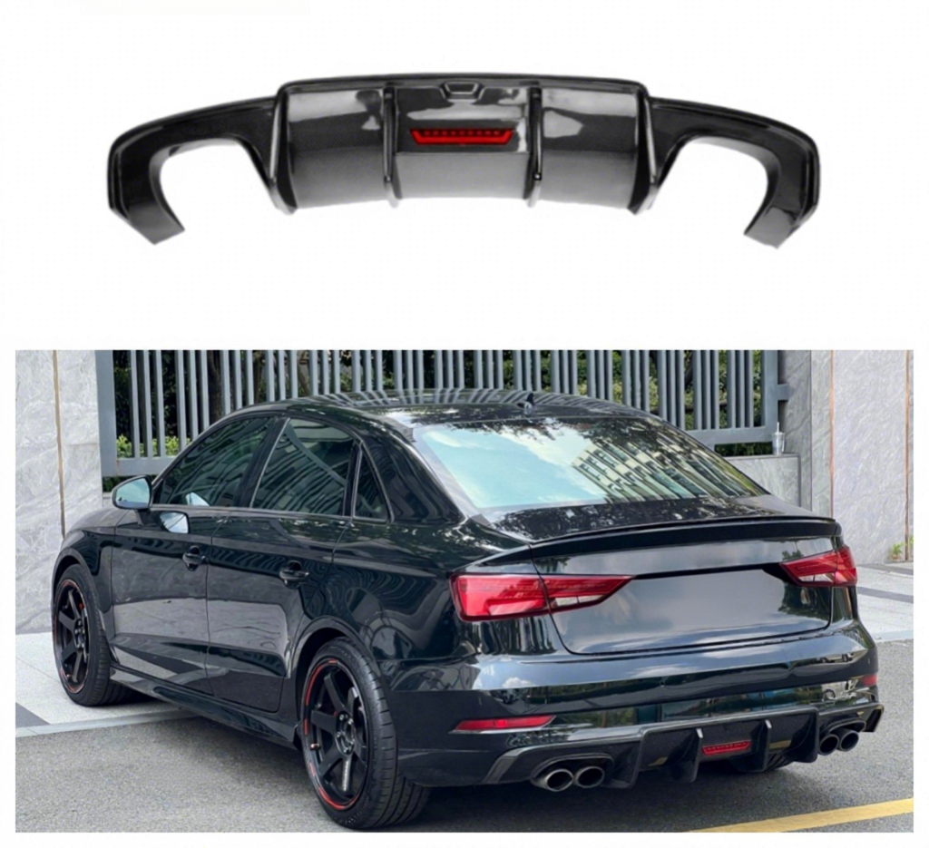 High Quality Carbon Fiber Rear Diffuser for Audi S3 8V A3 Sline RS3 LCI 2017-2020 Car Rear Bumper Splitter Diffuser Body Kit