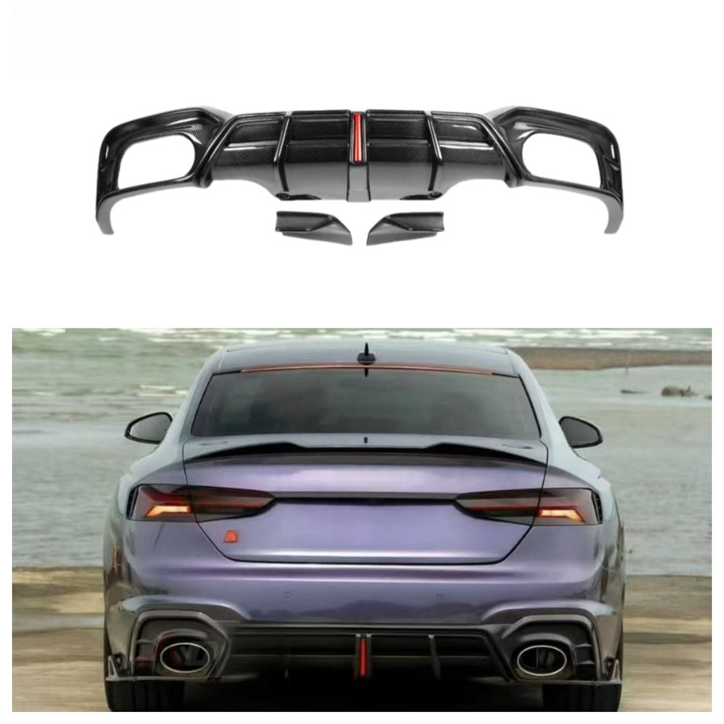 Carbon Fiber Rear Bumper Diffuser Splitter for Audi B9.5 A5 Sline S5 RS5 2021-2024 Rear Diffuser With LED Light