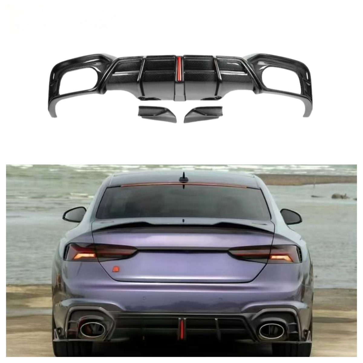 Carbon Fiber Rear Bumper Diffuser Splitter for Audi B9.5 A5 Sline S5 RS5 2021-2024 Rear Diffuser With LED Light
