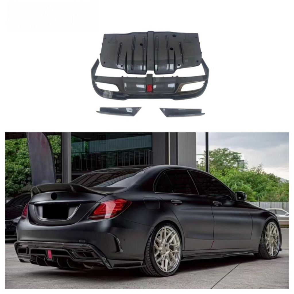 Carbon Fiber Rear Bumper Diffuser With Light for Mercedes Benz W205 C-Class C300 AMG C63 Sedan 2015-2021