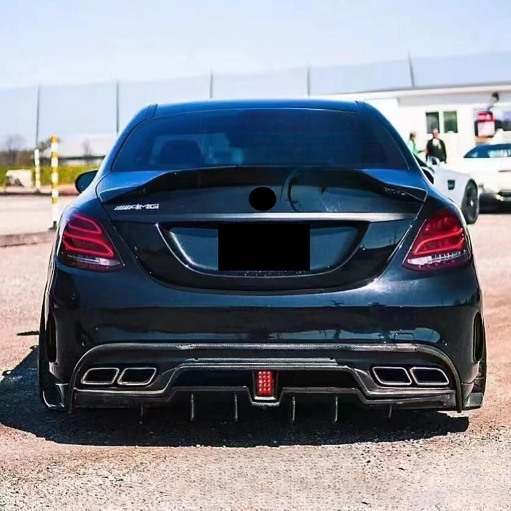 Carbon Fiber Rear Bumper Diffuser With Light for Mercedes Benz W205 C-Class C300 AMG C63 Sedan 2015-2021