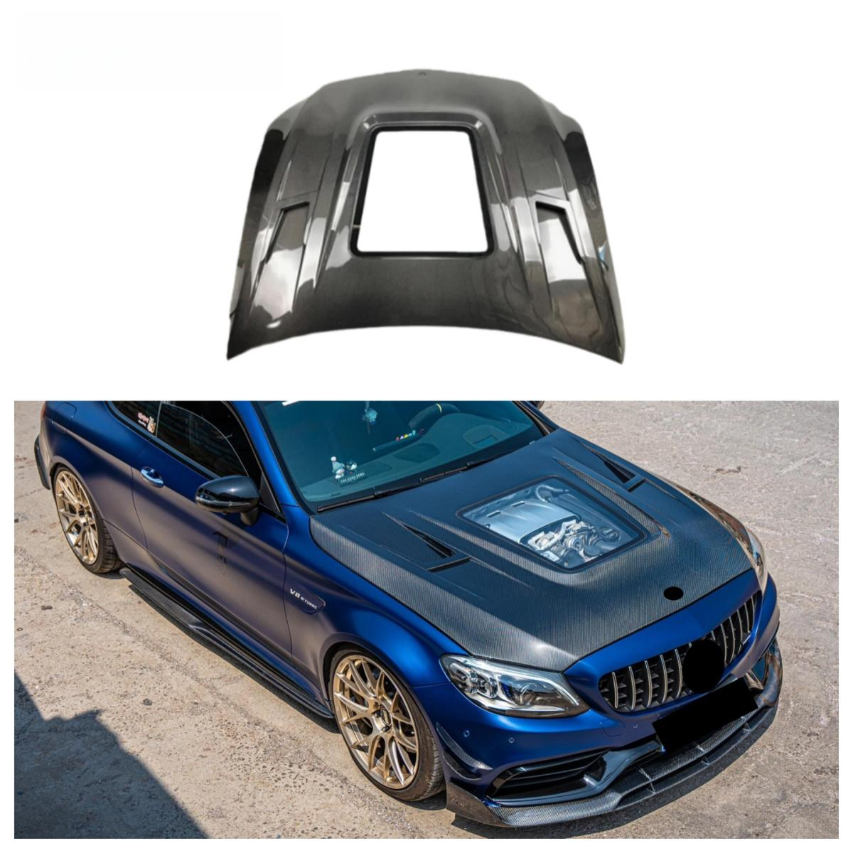 Carbon Fiber Transparent Engine Hood for Mercedes Benz W205 AMG C63 C63s Coupe/Sedan 2015+ Engine Bonnte Lid Body Kit