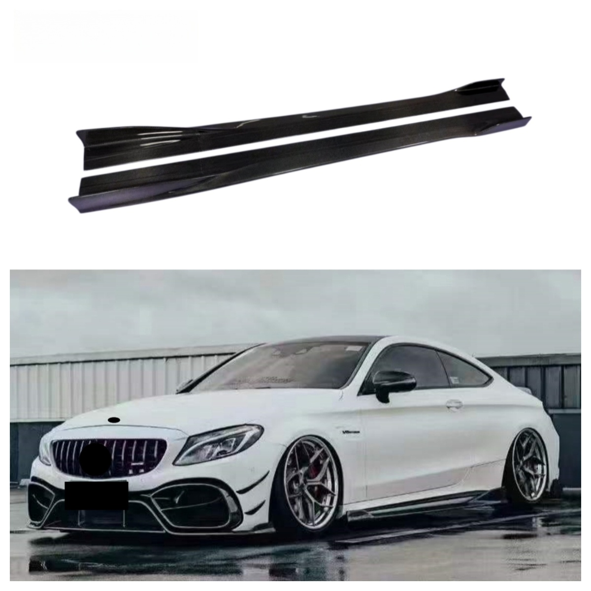 Carbon Fiber Side Skirt for Mercedes Benz W205 C Class AMG C43 C63s Coupe 2015-2021 Carbon Fiber Side Bumper Splitter