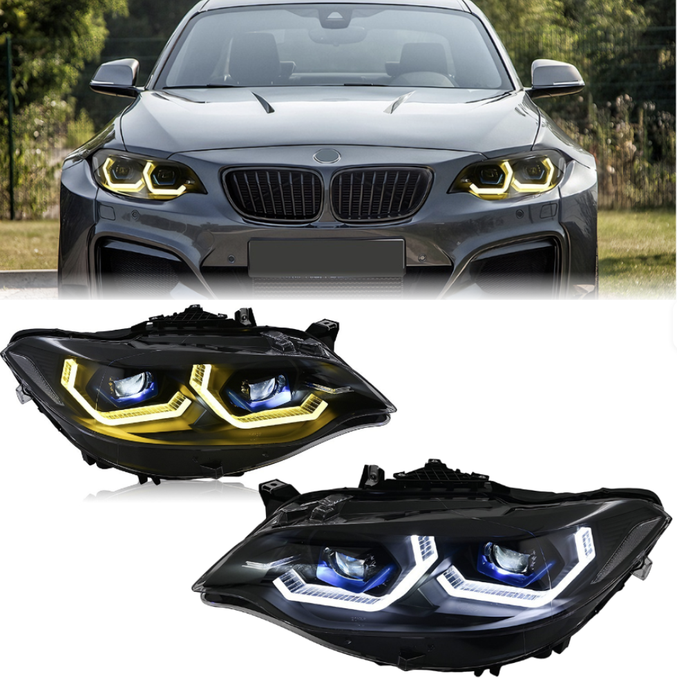F22 Headlight 2014--2021 Dual Color Upgrade Laser Head Lights 2 Series Dual Beams Lens DRLs Play and Plug for BMW