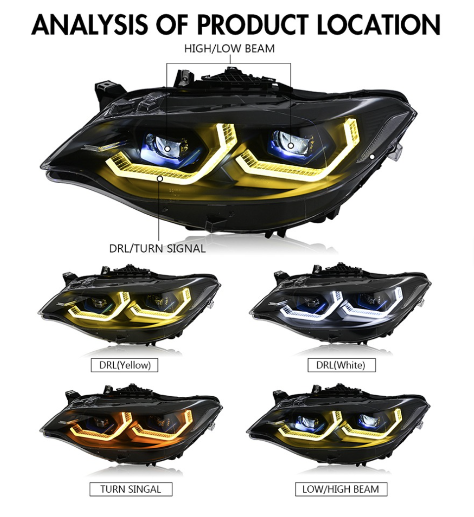 F22 Headlight 2014--2021 Dual Color Upgrade Laser Head Lights 2 Series Dual Beams Lens DRLs Play and Plug for BMW
