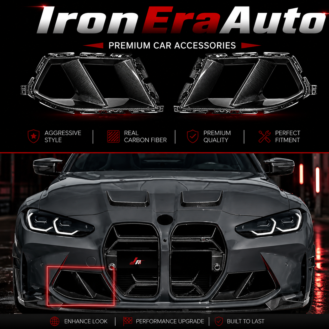 Real Carbon Fiber Front Fog Light Vent for BMW G80 G81 M3 G82 G83 M4 2020+ Front Bumper Side Air Vent Trim Body Kit