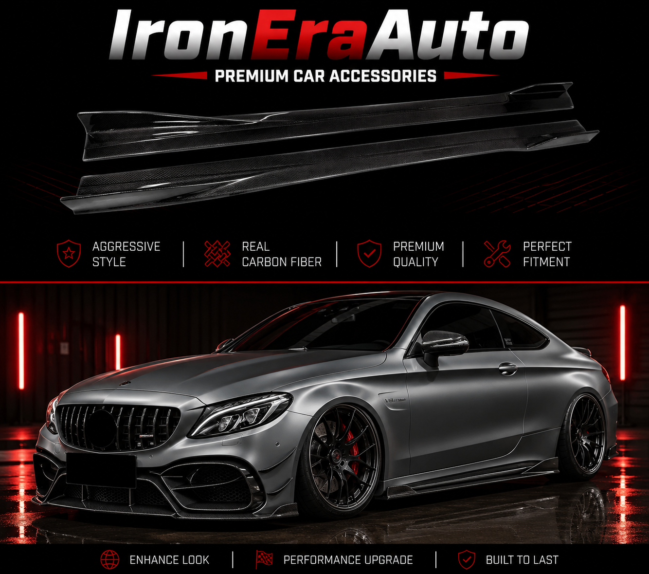 Carbon Fiber Side Skirt for Mercedes Benz W205 C Class AMG C43 C63s Coupe 2015-2021 Carbon Fiber Side Bumper Splitter