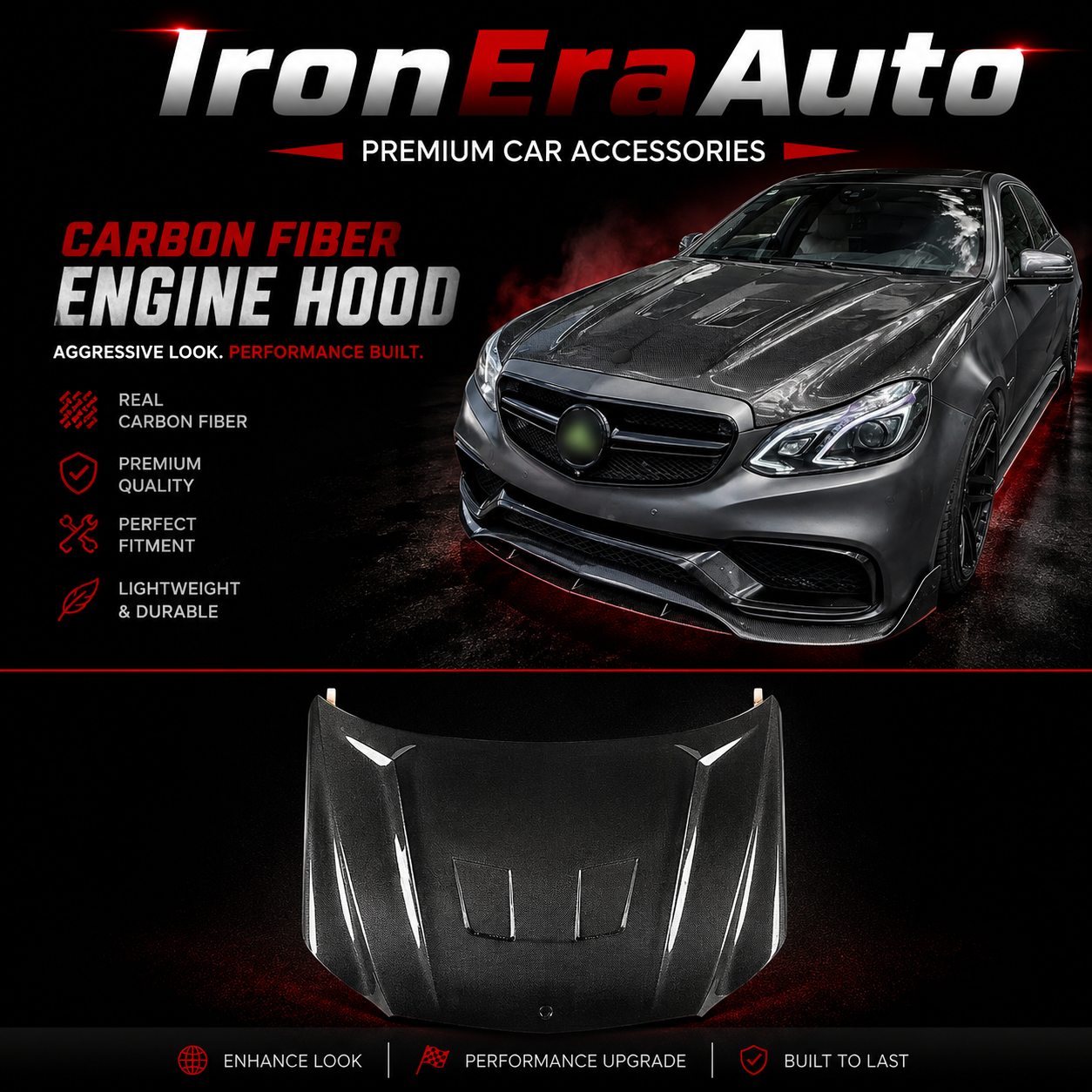 AMG Style Real Carbon Fiber Engine Hood for Mercedes-Benz E-Class W212 (2010–2016)