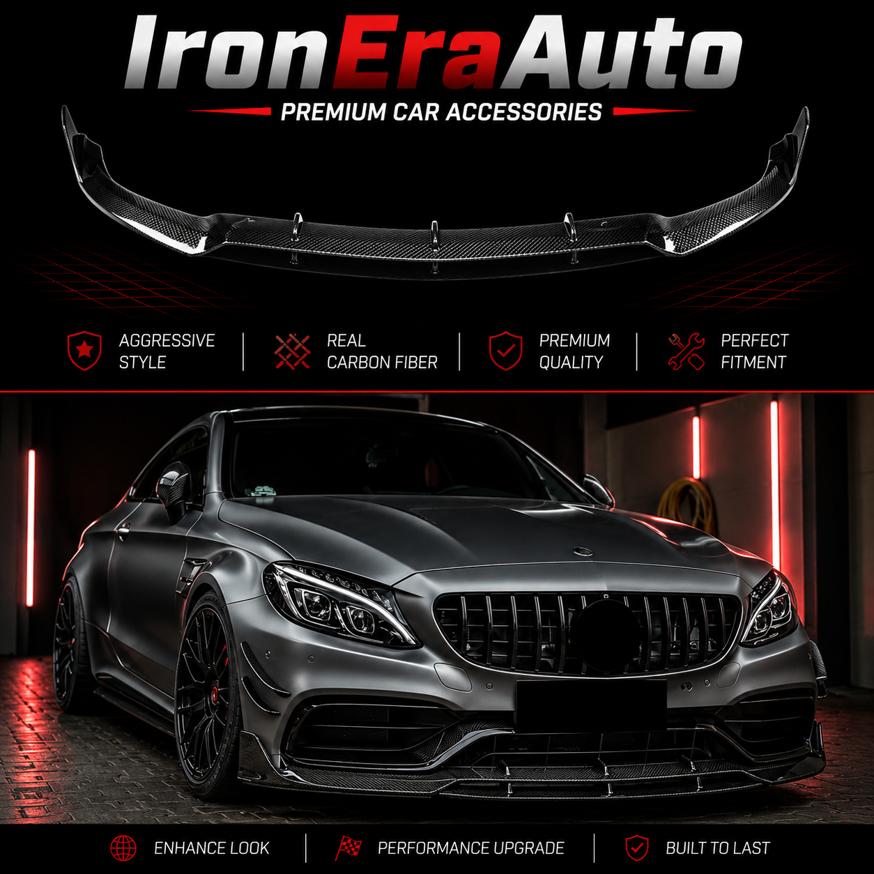 Carbon Fiber Front Bumper Lip for Mercedes Benz W205 C Class C63 C63s Coupe 2015-2021 Front Splitter Body Kit