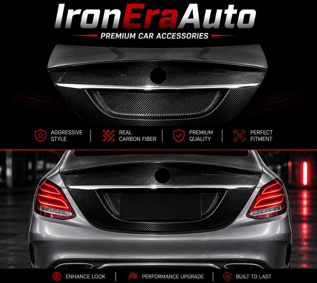 Carbon Fiber Trunk Cover for Mercedes Benz W205 C Class AMG C43 C63 Sedan 2015+ Rear Trunk Bonnet Lid
