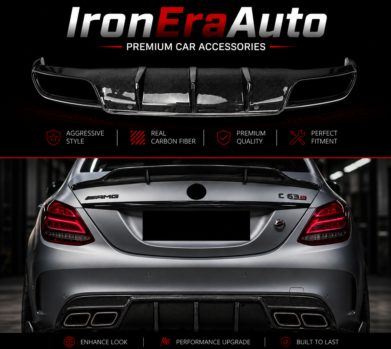 Carbon Fiber Rear Bumper Diffuser Splitter for Mercedes Benz W205 C Class C43 C63s Sedan 2015+ Hight Quality Body Kit
