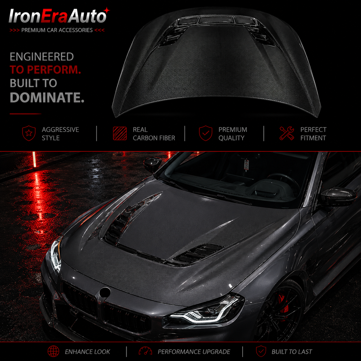Dry Carbon Fiber Engine Hood Cover for BMW G87 M2/2 Series G42 2023+ Upgrade Replacement Carbon Fiber Hood With Vents