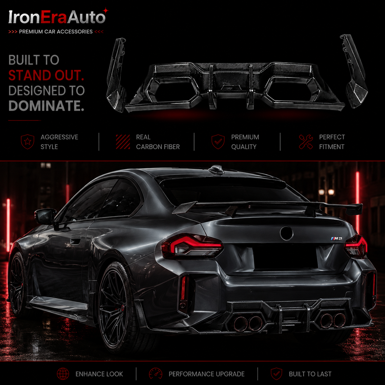 Dry Carbon Fiber Rear Bumper Diffuser for BMW G87 M2 Competition 2023+ Carbon Fiber Rear Splitter Lip Body Kit