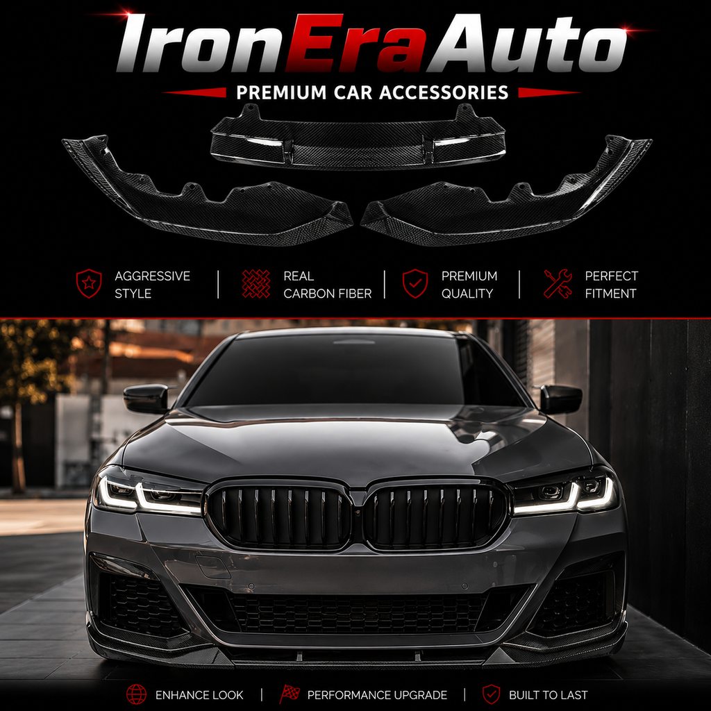 Dry Carbon Fiber 3PCS Front Bumper Lip for BMW 5 Series G30 540i 2021+ LCI Front Splitter Perfect Installation Body Kit