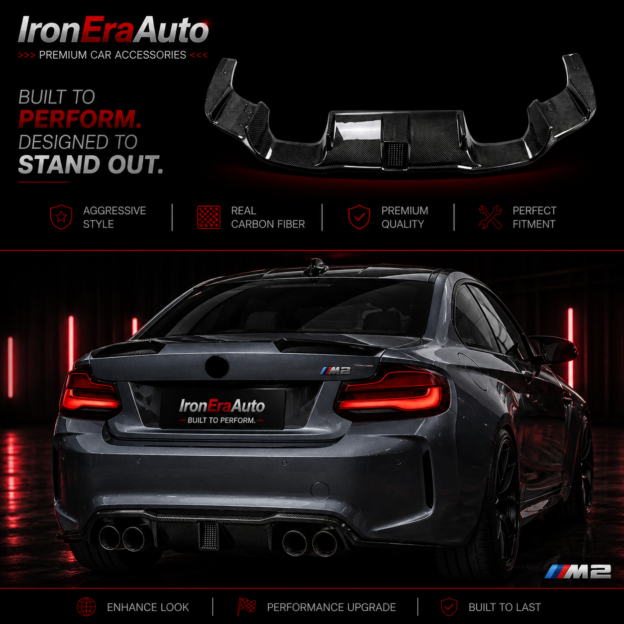 Carbon Fiber Rear Bumper Diffuser Splitter for BMW M2 F87 M2C 2016-2022 Replacement Rear Diffuser With LED Light
