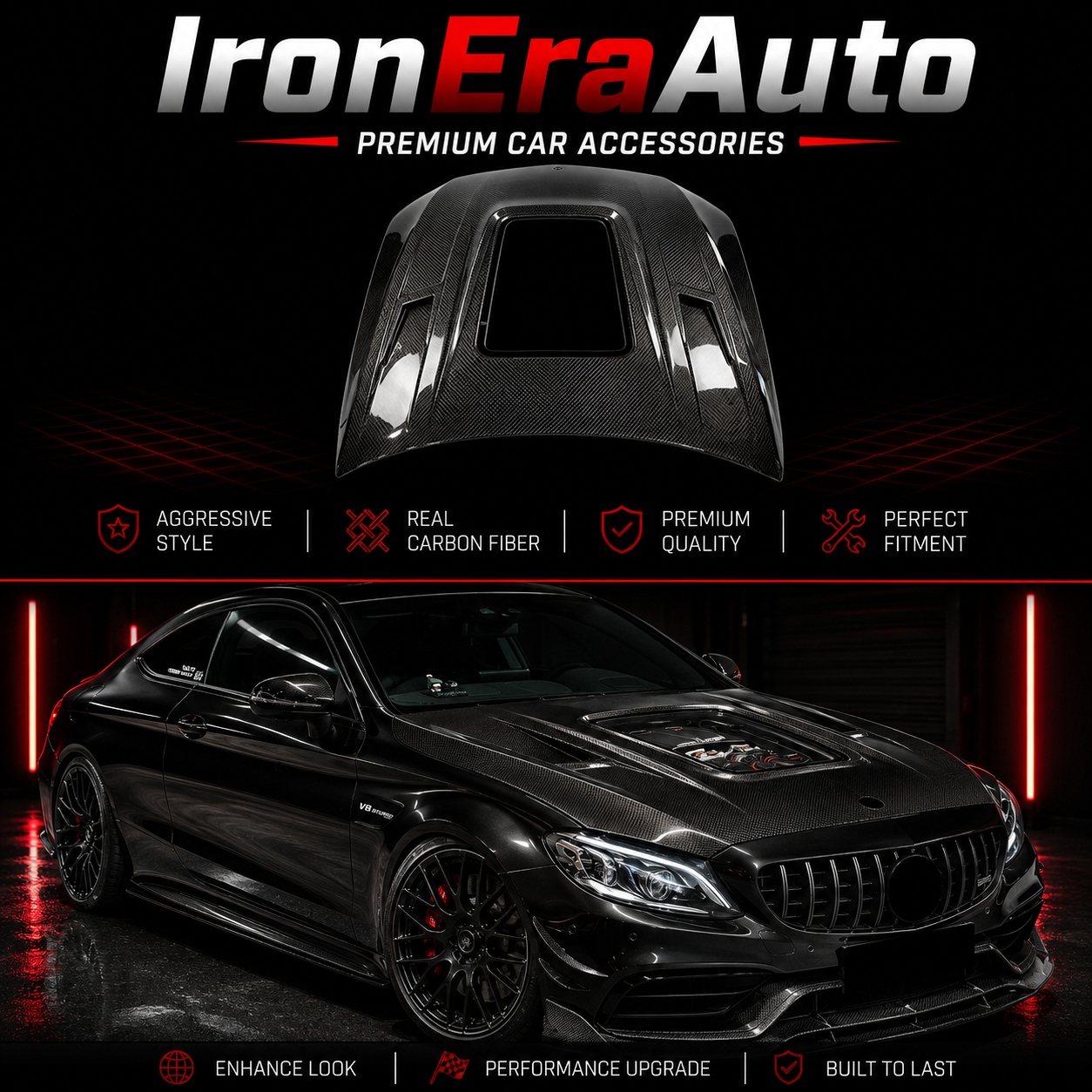 Carbon Fiber Transparent Engine Hood for Mercedes Benz W205 AMG C63 C63s Coupe/Sedan 2015+ Engine Bonnte Lid Body Kit