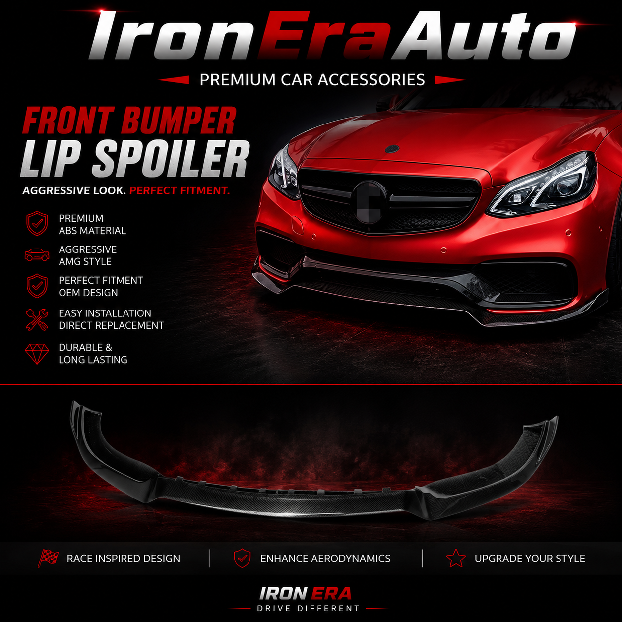 AMG Style Carbon Fiber Front Bumper Lip Spoiler for Mercedes-Benz E63 AMG W212 (2013–2016)