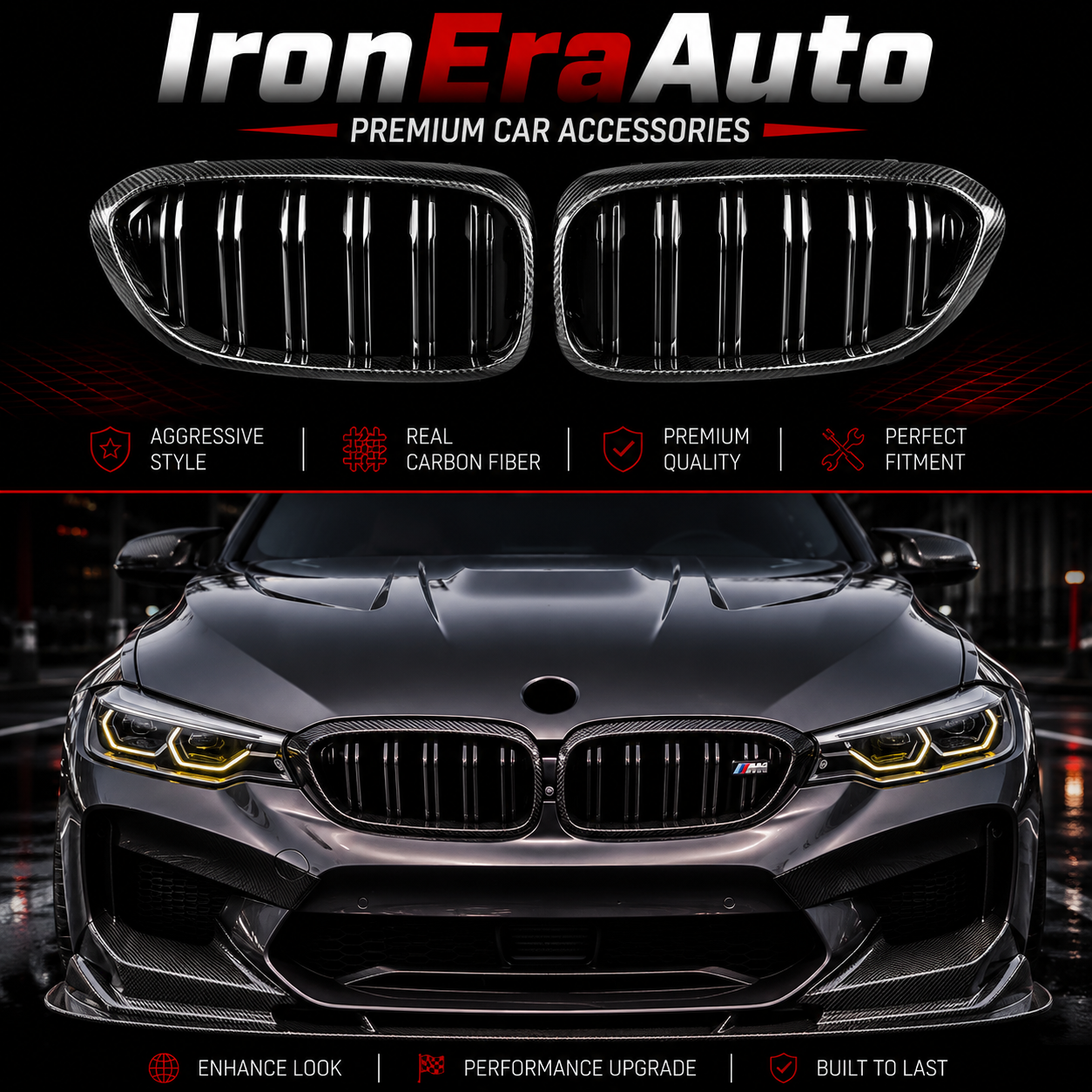 Hight Quality MP Style Carbon Fiber Front Bumper Grill for BMW 5 Series G30 G31 F90 M5 Pre Lci 2017-2020 Dual Slat Grille