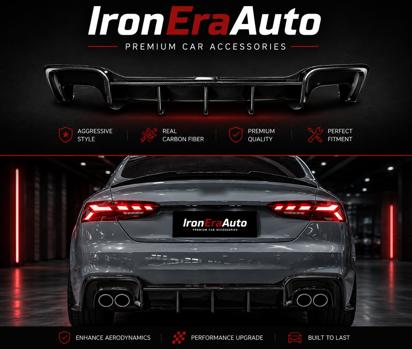 High Quality Carbon Fiber Rear Bumper Diffuser for Audi B9.5 S5 RS5 A5 Sline Sportback 4 Door 2020-2024 Rear Diffuser