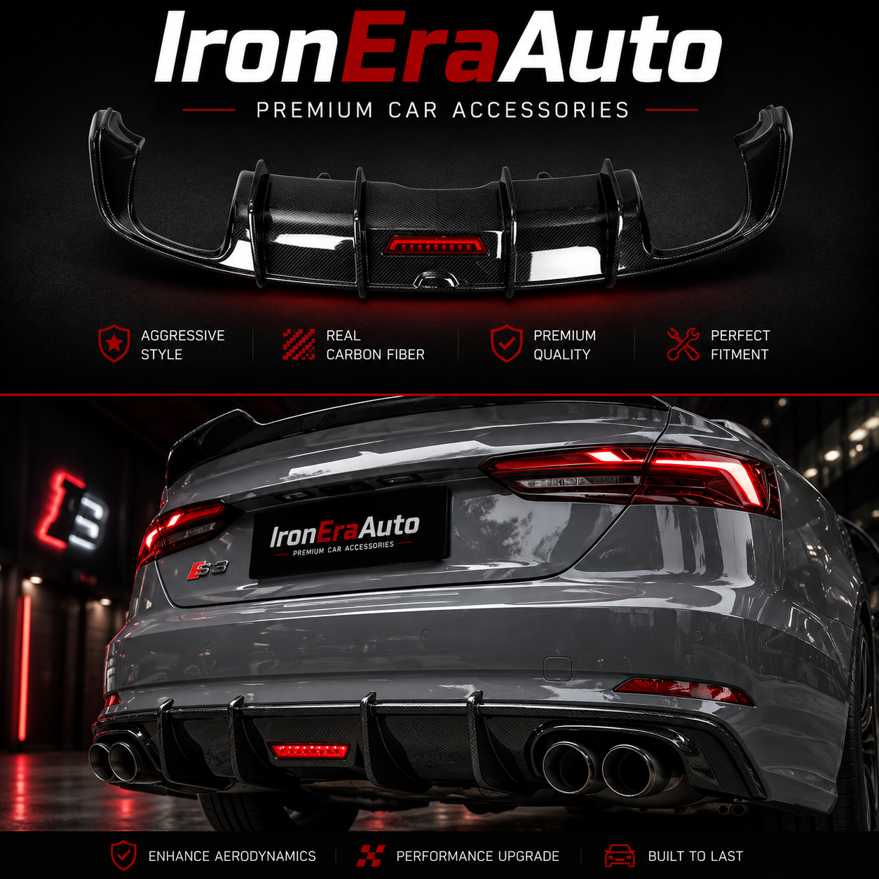 High Quality Carbon Fiber AK Style Rear Bumper Diffuser Splitter for Audi B9 S5 A5 Sline Sportback 2017-2019 A5 S5 Rear Diffuser