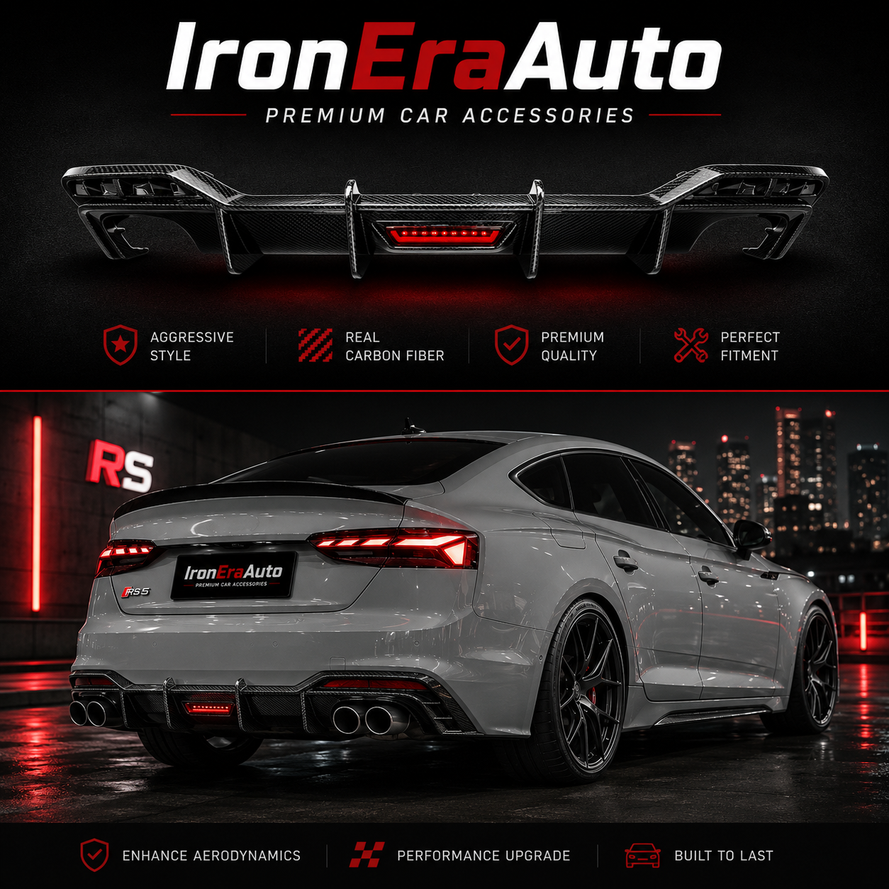 Carbon Fiber Rear Bumpers Diffuser With LED for Audi B9.5 A5 Sline S5 2021-2024 Rear Diffuser Splitter