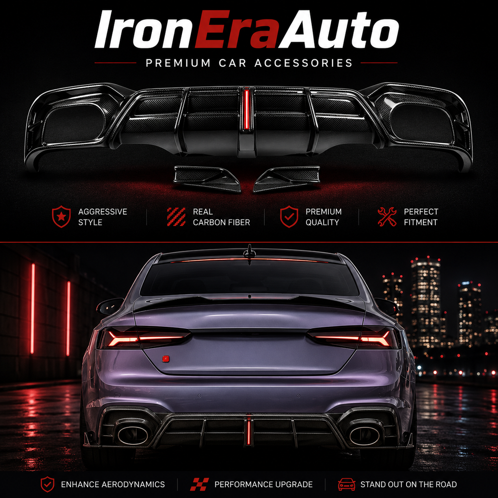 Carbon Fiber Rear Bumper Diffuser Splitter for Audi B9.5 A5 Sline S5 RS5 2021-2024 Rear Diffuser With LED Light