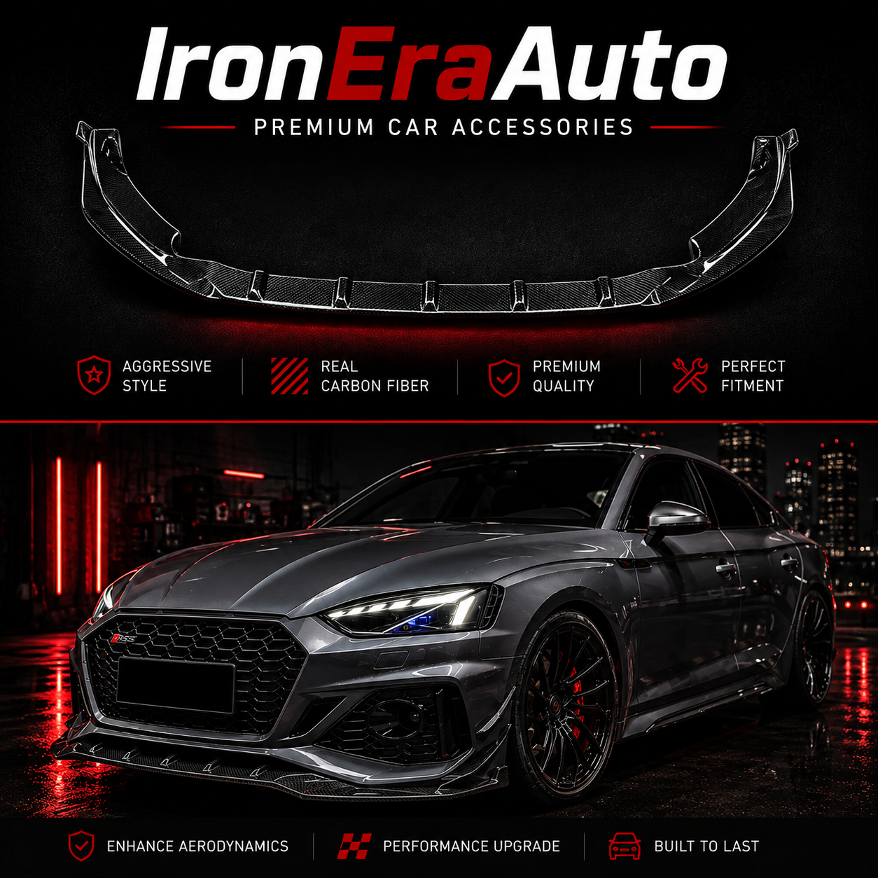 Carbon Fiber Front Bumper Lip Splitters for Audi RS5 B9.5 Sedan 2020-2024 Carbon Fiber Front Lip Body Kit