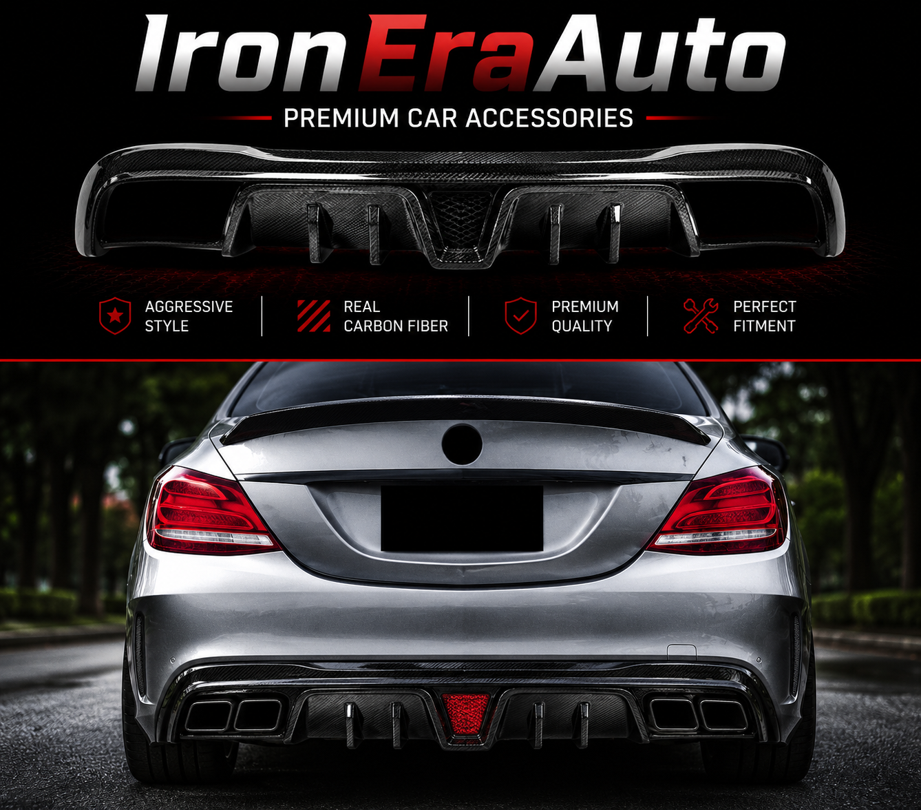 Carbon Fiber Rear Bumper Diffuser Splitter Lip for Mercedes Benz C Class W205 AMG C43 C63 Sedan 2015+ Upgrade Body Kit