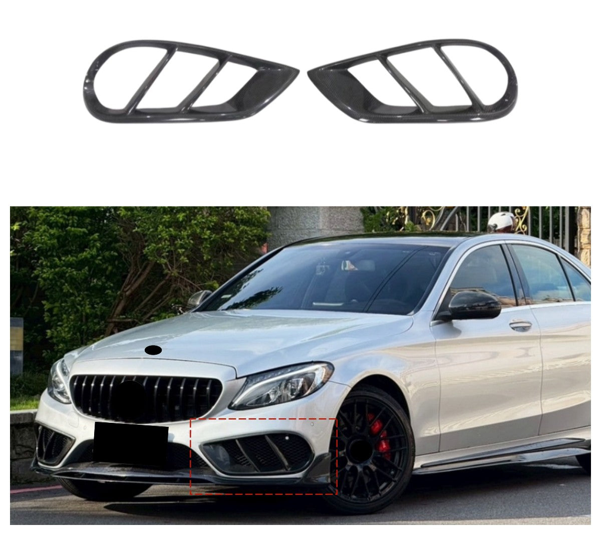 Carbon Fiber Front Bumper Canards for Mercedes Benz W205 C Class AMG C43-C63s Pre Lci 2015-2018 Sport Bumper Vent Trim