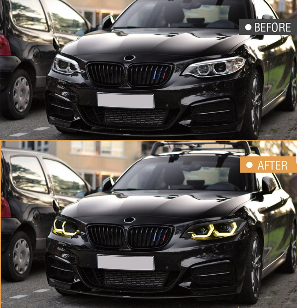 F22 Headlight 2014--2021 Dual Color Upgrade Laser Head Lights 2 Series Dual Beams Lens DRLs Play and Plug for BMW