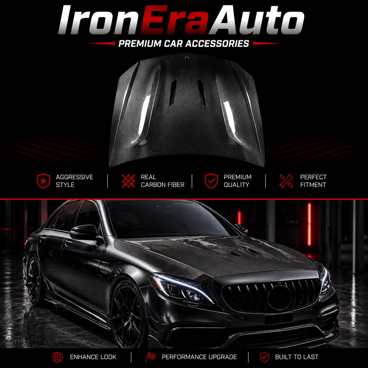 Carbon Fiber Engine Bonnet for Mercedes Benz W205 C Class C300 C43 C63 Coupe 2015-2019 Engine Hood Cover Lid Body Kit