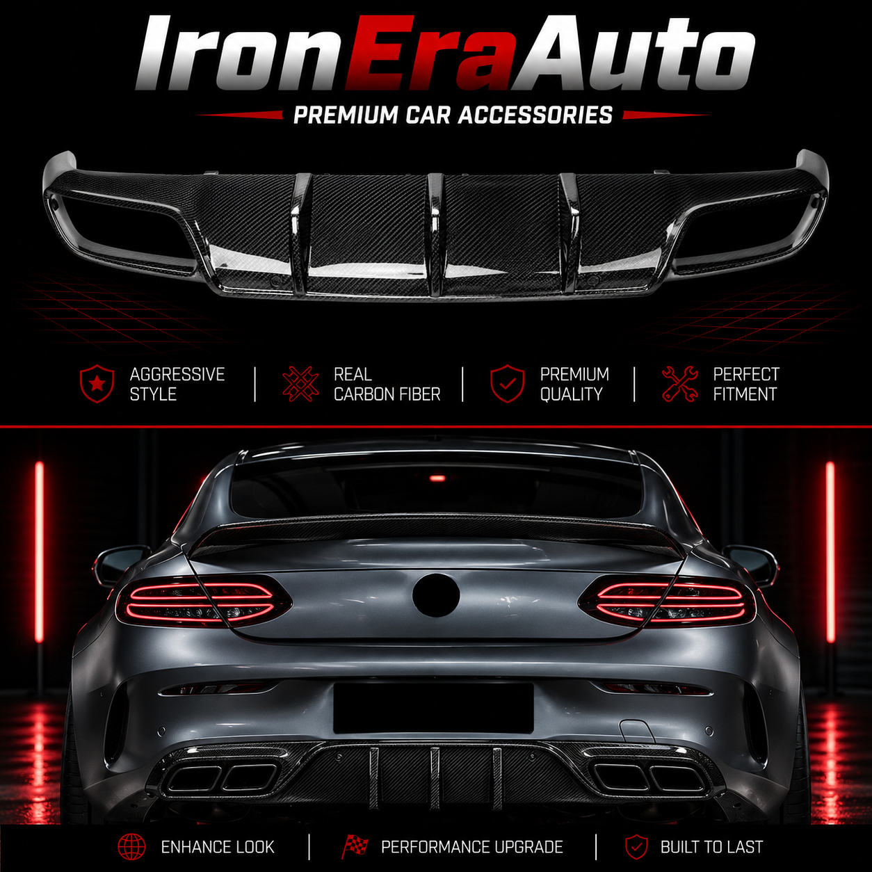 Carbon Fiber Rear Bumper Diffuser Splitter for Mercedes Benz W205 C Class C43 C63s Coupe 2015+ Hight Quality Body Kit