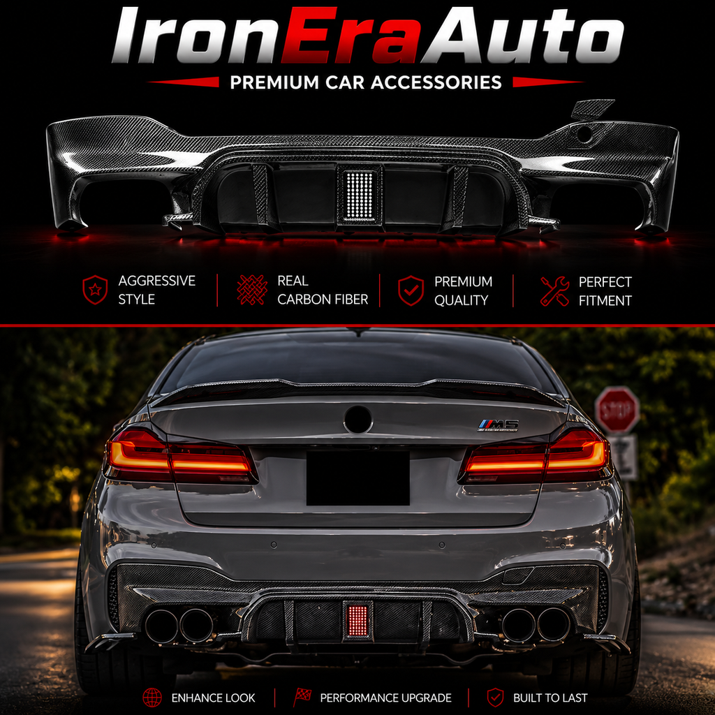 M5 Style With Light Carbon Fiber Rear Diffuser for BMW 5 Series G30 540i M550i F90 2017+ Rear Bumper Splitter Lip Body Kit