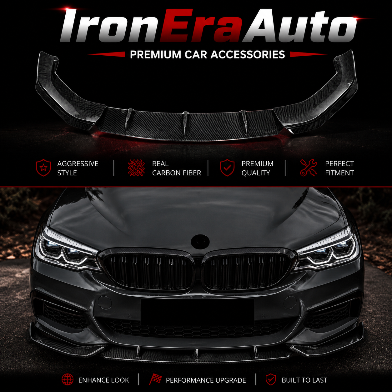 Carbon Fiber 3PCS Front Bumper Lip for BMW 5 Series G30 540i M550i Pre Lci 2017-2020 Front Splitter Body Kit
