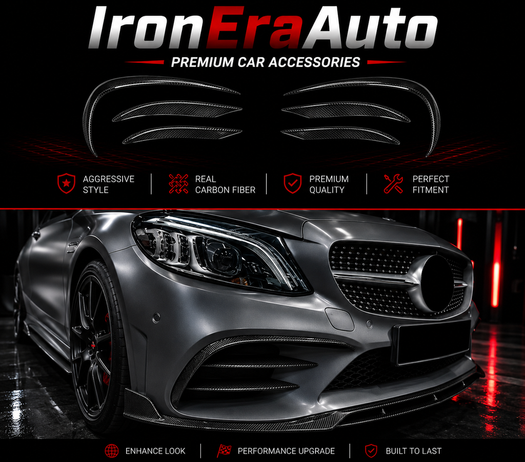 Carbon Fiber Front Bumper Canards Fins Trim for Mercedes Benz W205 C Class AMG C43-C63s LCI 2019-2021 Front Splitter