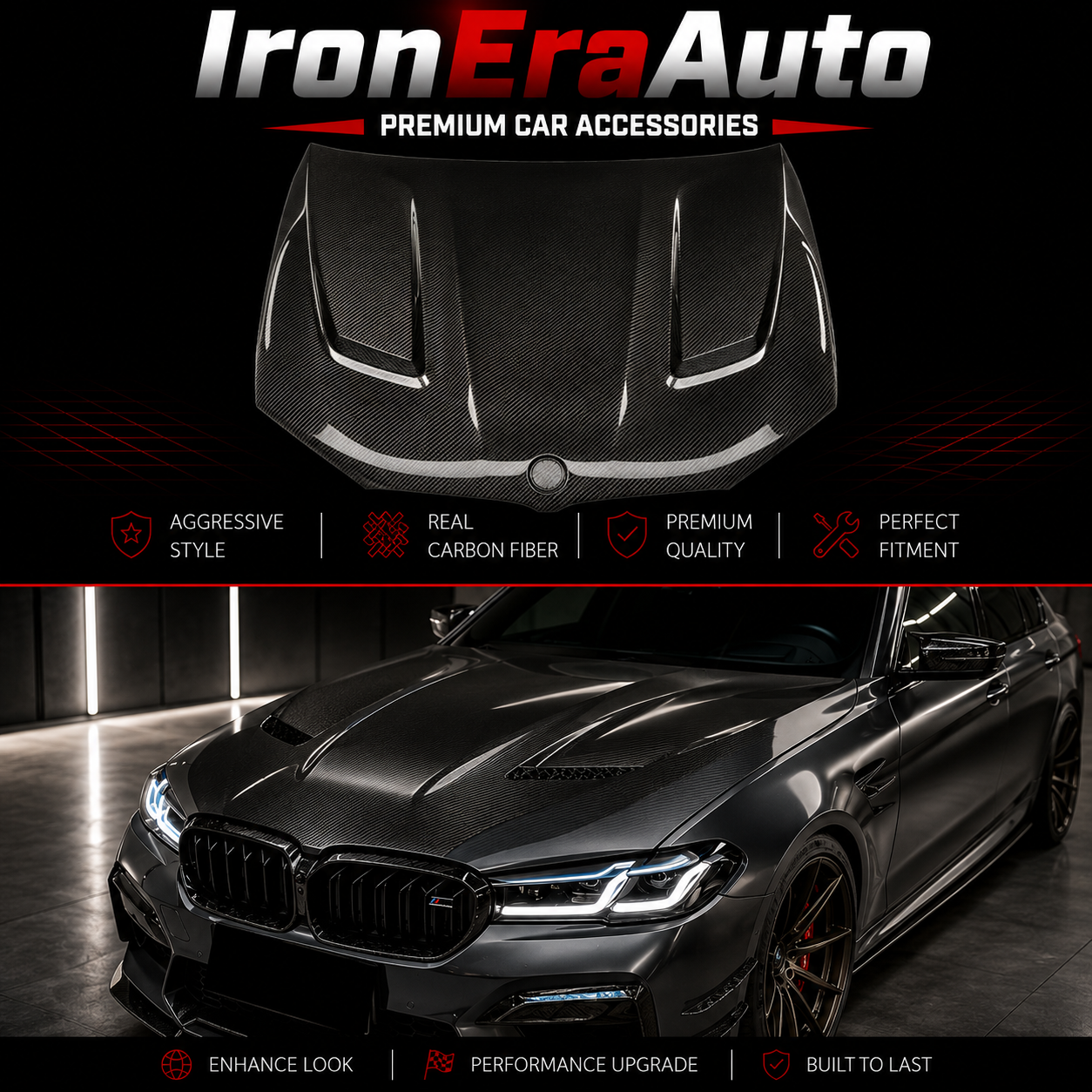 Hight Quality CS Style Carbon Fiber Engine Hood Cover for BMW 5 Series G30 F90 M5 Touring Carbon Engine Bonnet Lid Body Kit