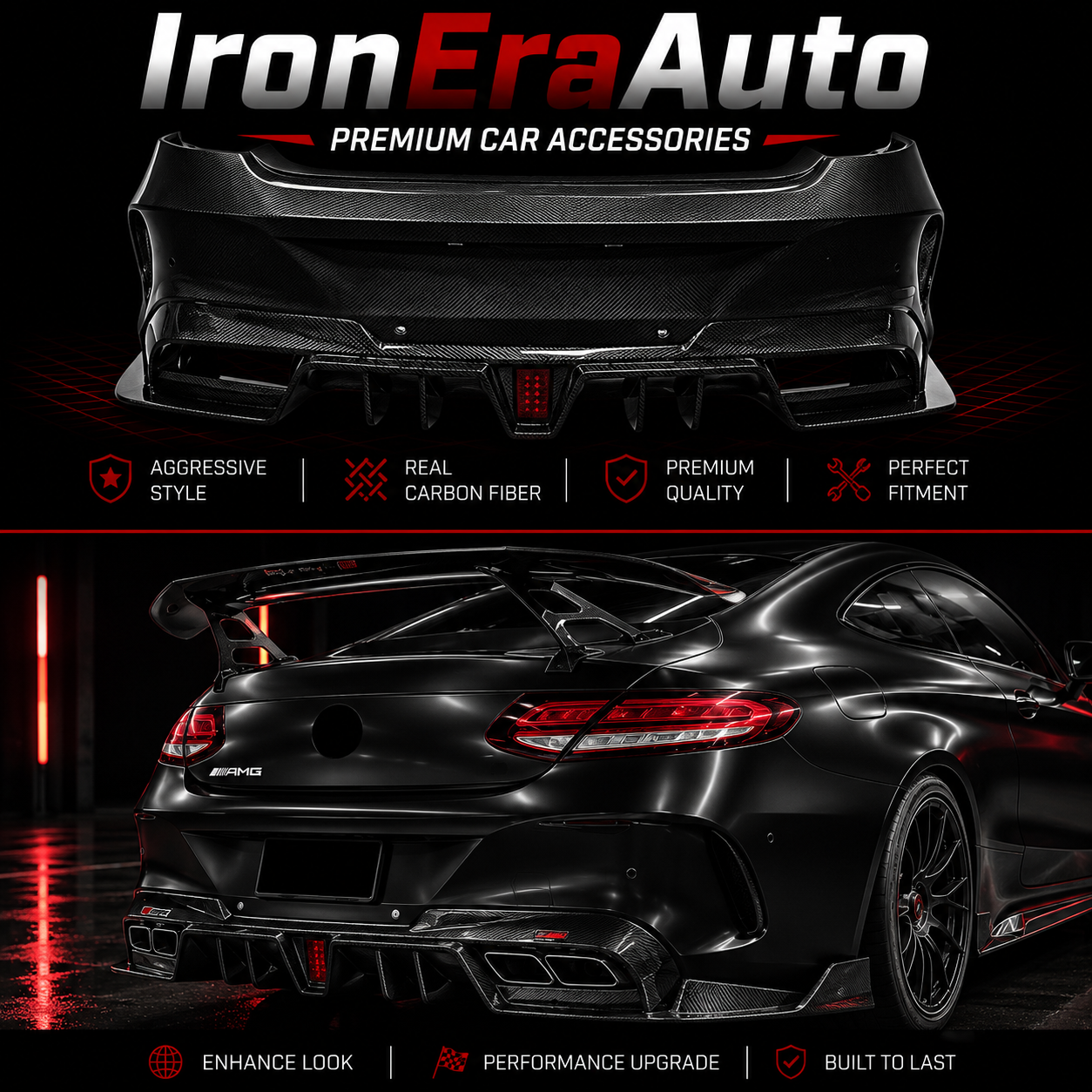Carbon Fiber Rear Bumper for Merceder Benz W205 AMG C43 C63s Coupe 2015-2021 Carbon Rear Bumper Diffuser Body Kit